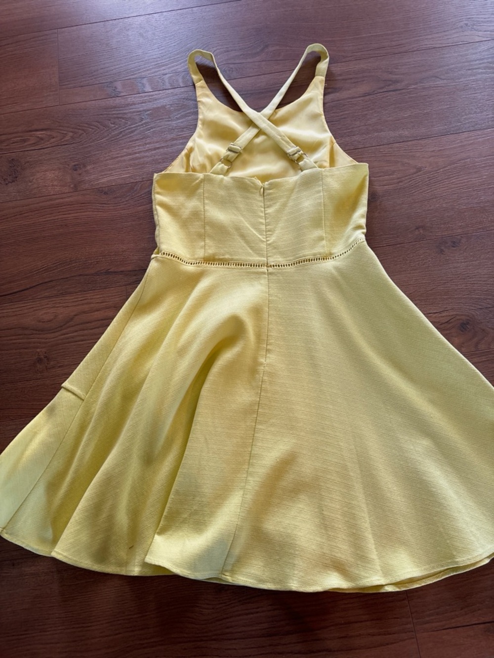 Adelyn Rae Yellow Fit & Flare Dress | Layered Ruffle Skirt | Crisscross Back - Picture 5 of 5